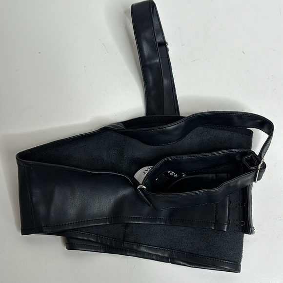 WhoworeWhat | Black Faux Leather Adjustable Bralette | Rebel Undershirt | Biker - Picture 10 of 12